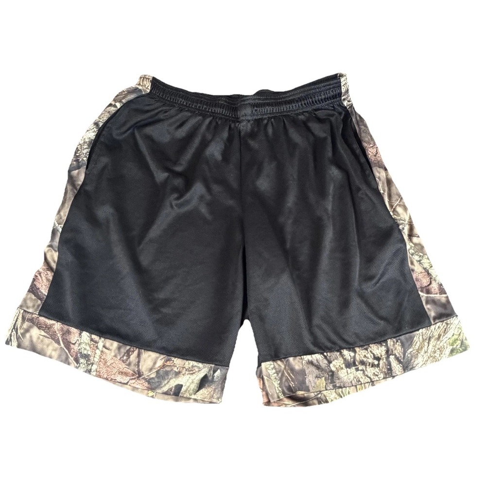Mossy Oak Shorts Mens XL Black Camo Mesh Athletic Elastic Waist Hunting Gym